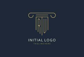 RU initial with pillar shape logo design, creative monogram logo design for law firm vector