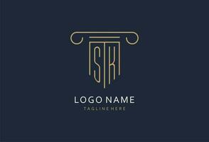 SK initial with pillar shape logo design, creative monogram logo design for law firm vector