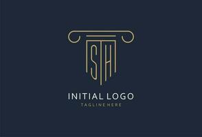 SH initial with pillar shape logo design, creative monogram logo design for law firm vector