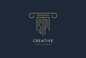 SP initial with pillar shape logo design, creative monogram logo design for law firm vector