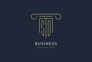 SO initial with pillar shape logo design, creative monogram logo design for law firm vector