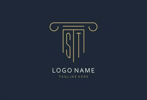 ST initial with pillar shape logo design, creative monogram logo design for law firm vector