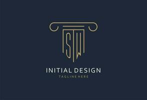 SW initial with pillar shape logo design, creative monogram logo design for law firm vector