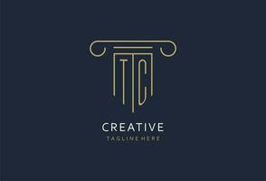 TC initial with pillar shape logo design, creative monogram logo design for law firm vector
