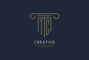 TC initial with pillar shape logo design, creative monogram logo design for law firm vector