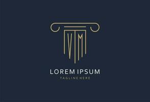 VM initial with pillar shape logo design, creative monogram logo design for law firm vector