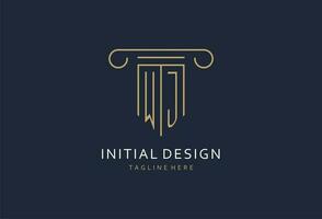WJ initial with pillar shape logo design, creative monogram logo design for law firm vector