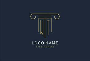 WT initial with pillar shape logo design, creative monogram logo design for law firm vector