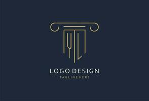 YL initial with pillar shape logo design, creative monogram logo design for law firm vector