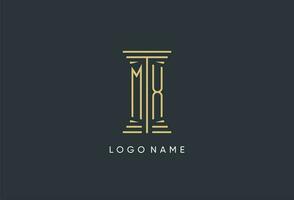 MX initial monogram with pillar shape logo design vector