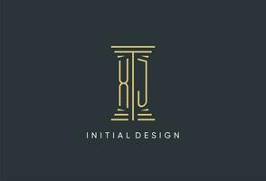 XJ initial monogram with pillar shape logo design vector