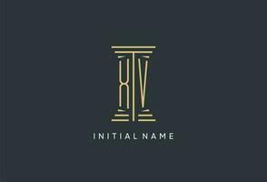 XV initial monogram with pillar shape logo design vector