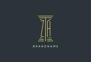 ZA initial monogram with pillar shape logo design vector