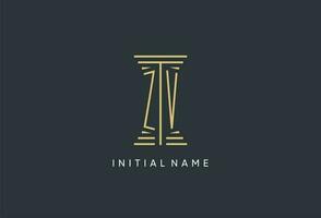 ZV initial monogram with pillar shape logo design vector