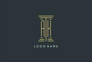 AK initial monogram with pillar shape logo design vector