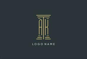 AK initial monogram with pillar shape logo design vector