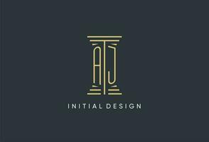 AJ initial monogram with pillar shape logo design vector