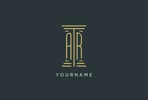 AR initial monogram with pillar shape logo design vector