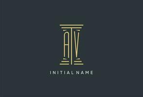 AV initial monogram with pillar shape logo design vector