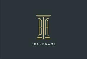 BA initial monogram with pillar shape logo design vector