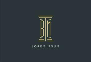 BM initial monogram with pillar shape logo design vector