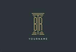 BR initial monogram with pillar shape logo design vector