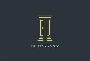 BU initial monogram with pillar shape logo design vector