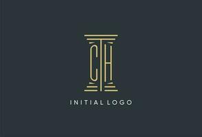 CH initial monogram with pillar shape logo design vector