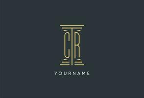 CR initial monogram with pillar shape logo design vector