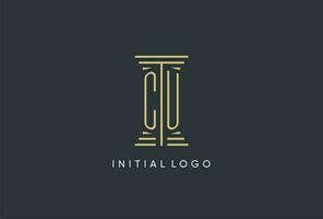 CU initial monogram with pillar shape logo design vector