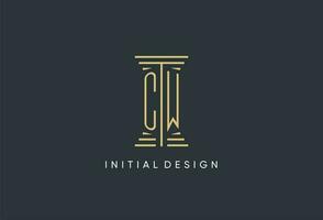 CW initial monogram with pillar shape logo design vector