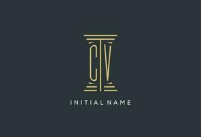 CV initial monogram with pillar shape logo design vector