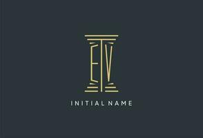 EV initial monogram with pillar shape logo design vector