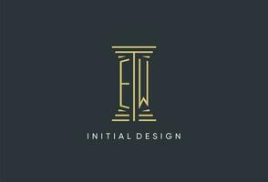 EW initial monogram with pillar shape logo design vector