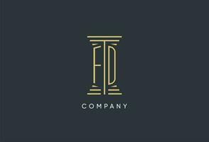 FD initial monogram with pillar shape logo design vector