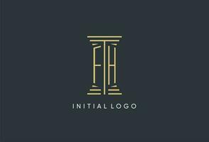 FH initial monogram with pillar shape logo design vector