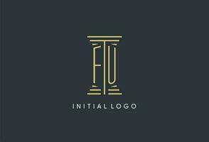 FU initial monogram with pillar shape logo design vector