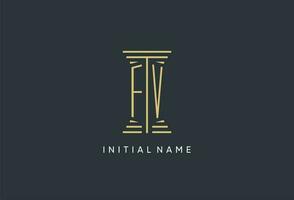 FV initial monogram with pillar shape logo design vector