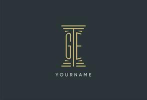 GE initial monogram with pillar shape logo design vector