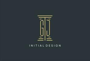 GJ initial monogram with pillar shape logo design vector