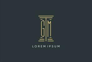 GM initial monogram with pillar shape logo design vector