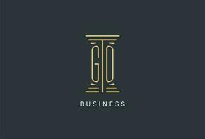 GO initial monogram with pillar shape logo design vector