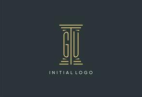 GU initial monogram with pillar shape logo design vector