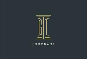 GT initial monogram with pillar shape logo design vector