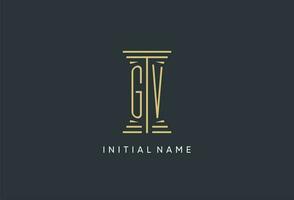 GV initial monogram with pillar shape logo design vector