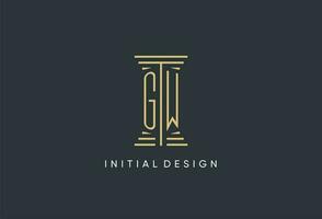 GW initial monogram with pillar shape logo design vector