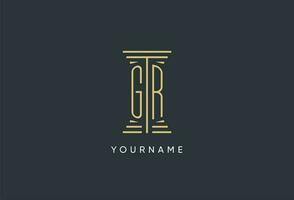 GR initial monogram with pillar shape logo design vector