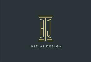 HJ initial monogram with pillar shape logo design vector