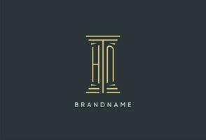 HN initial monogram with pillar shape logo design vector