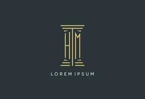 HM initial monogram with pillar shape logo design vector